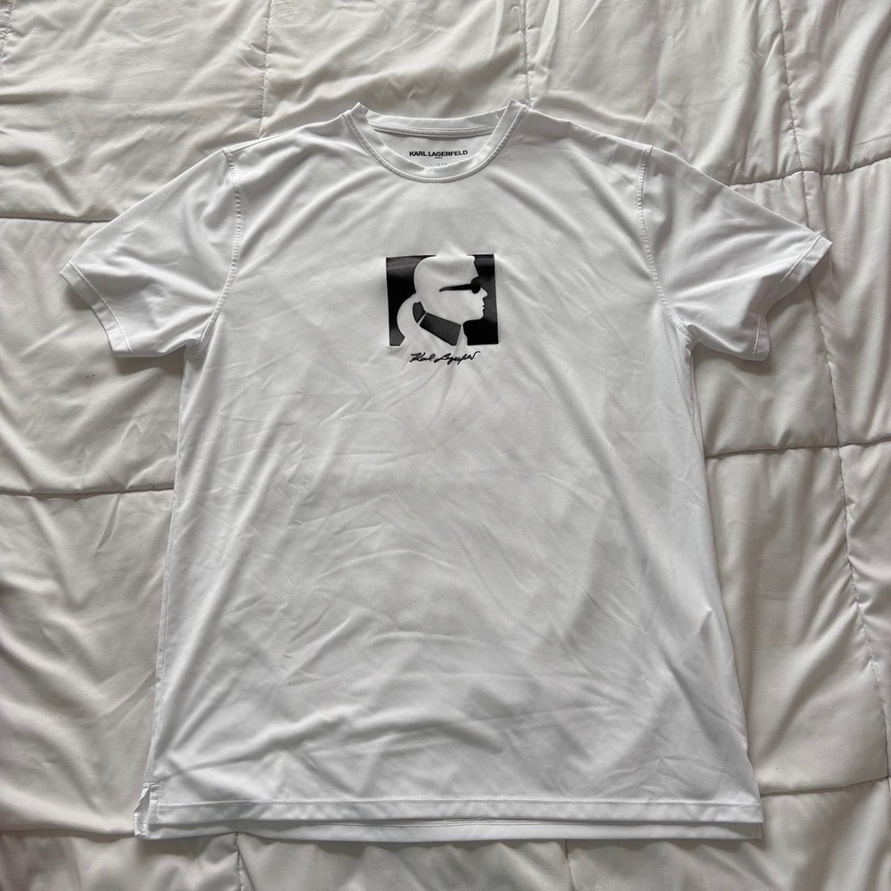Karl Lagerfeld Paris Mens White UPF 30+ Performance Logo T-Shirt Large Summer